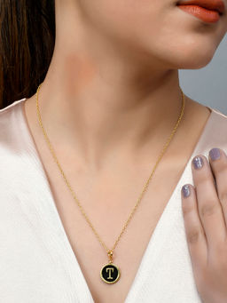 Voylla - Valentine's Day Collection Alphabet T Black Enamel Style Jewellery Set