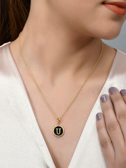 Voylla - Valentine's Day Collection Alphabet U Black Enamel Style Jewellery Set