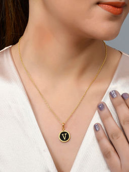 Voylla - Valentine's Day Collection Alphabet V Black Enamel Style Jewellery Set