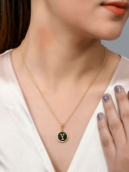 Voylla - Valentine's Day Collection Alphabet Y Black Enamel Style Jewellery Set