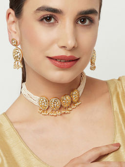 Voylla - Faux Kundan and Pearls Embellished Gold Plated Traditional Jewellery Set