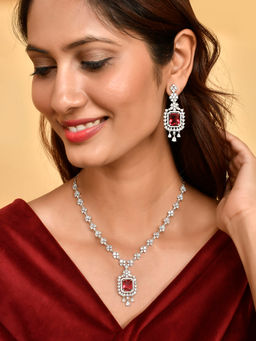 Voylla - Sparkling Elegance Square Cut Pink Cz Jewellery Set