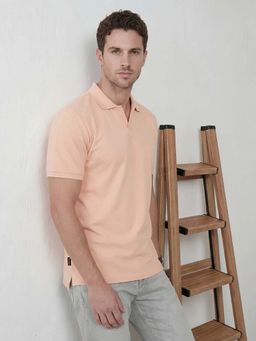 WROGN - Peach Textured Slim Polo T-shirt