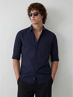 WROGN - Navy Blue Solid/Plain Slim Shirt