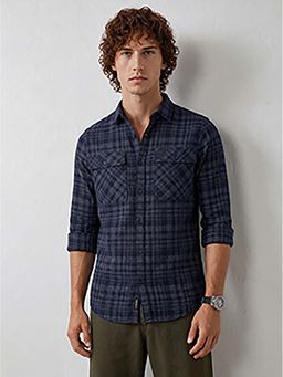 WROGN - Navy Blue Checks Slim Shirt