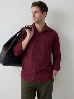 WROGN - Wine Solid/Plain Slim Shirt