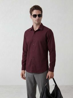 WROGN - Maroon Solid/Plain Slim Shirt