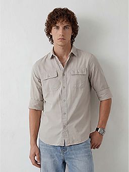 WROGN - Beige Solid/Plain Slim Shirt