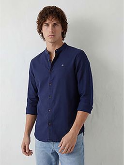 WROGN - Navy Blue Solid/Plain Slim Shirt