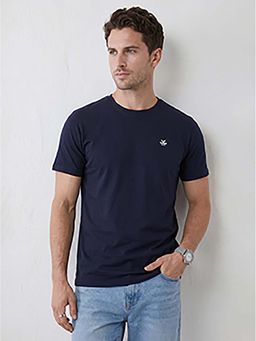 WROGN - Navy Blue Solid/Plain Slim T-shirt