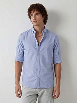WROGN - Blue Solid/Plain Slim Shirt