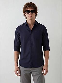 WROGN - Navy Blue Solid/Plain Regular Shirt