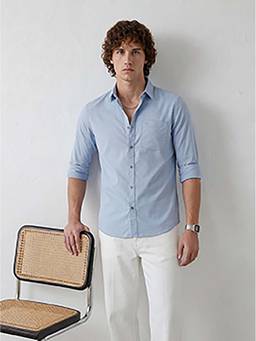 WROGN - Blue Solid/Plain Regular Shirt