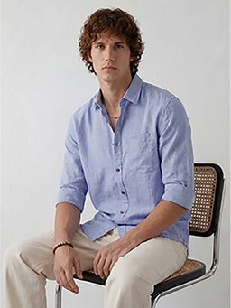 WROGN - Blue Solid/Plain Regular Shirt
