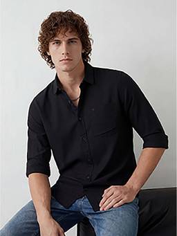 WROGN - Black Solid/Plain Regular Shirt