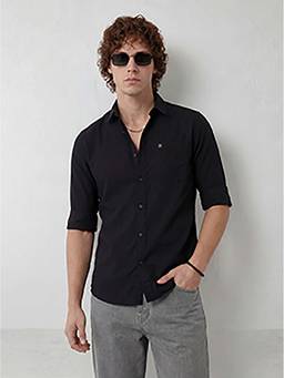 WROGN - Black Solid/Plain Regular Shirt
