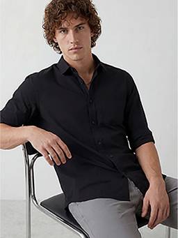 WROGN - Black Solid/Plain Regular Shirt