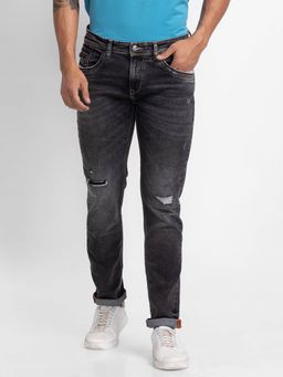Spykar - Carbon Black Cotton Slim Fit Narrow Length Jeans for Men (skinny)