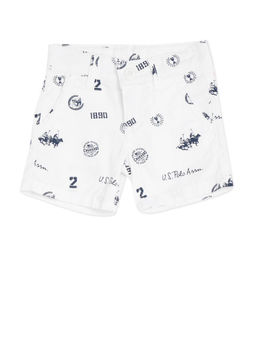 U.S. POLO ASSN. - Boys White Mid Rise Brand Print Shorts