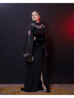 Payal Dawar - Black Rajwari Embroidered Gown and Cape (Set of 2)