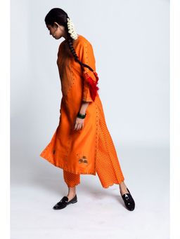 Label Earthen - Women Orange Embroidered Kurta with Pant & Dupatta (Set of 3)