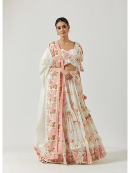 Label Earthen - Women White Floral Lehenga with Choli & Dupatta (Set of 3)