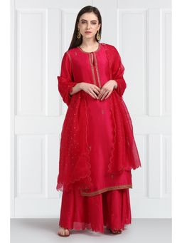 Label Earthen - Women Pink Embroidered Kurta with Sharara & Dupatta (Set of 3)