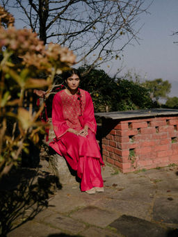 Label Earthen - Women Magenta Embroidered Kurta with Salwar (Set of 2)