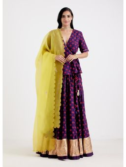 Label Earthen - Women Purple Floral Lehenga with Choli & Dupatta (Set of 3)