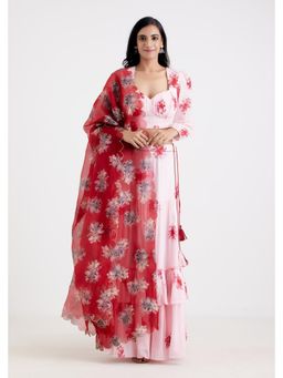 Label Earthen - Women Pink Floral Lehenga with Choli & Dupatta (Set of 3)