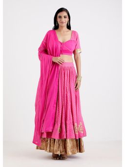 Label Earthen - Women Pink Printed Lehenga with Choli & Dupatta (Set of 3)