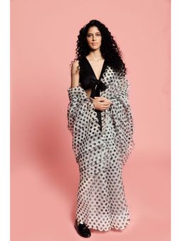 Label Earthen - Women Black Polka Dots Saree with Stitched Blouse