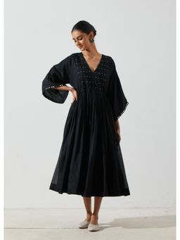Label Earthen - Women Black Embroidered Midi Dress