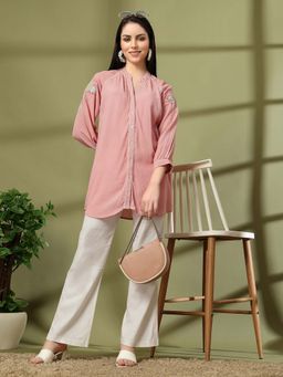 Nayam by lakshita - Women Solid Embroidered Straight Rayon Tunic