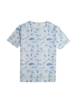 CAVIO - Blue Regular Fit Printed Round Neck T-Shirt