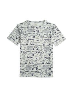 CAVIO - Navy Blue Regular Fit Printed Round Neck T-Shirt