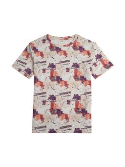 CAVIO - Rust Regular Fit Printed Round Neck T-Shirt