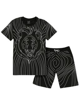 CAVIO - Black Trendy Animal Print Half Sleeve T-Shirt and Shorts