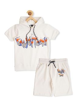 CAVIO - White Trendy Printed Hooded T-Shirt and Shorts