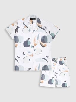 CAVIO - White Cotton Trendy Printed Half Sleeve Shirt and Shorts