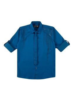CAVIO - Blue Regular Fit Plain Full Sleeves Casual Shirt and Tie