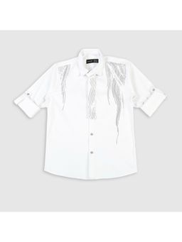 CAVIO - White Regular Fit Plain Full Sleeves Casual Shirt and Tie