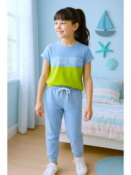 Bubble Berry - Light Blue Girls Cotton T-Shirt and Joggers