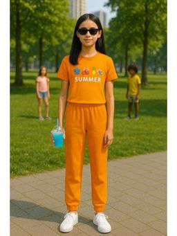 Bubble Berry - Girls Cotton Orange T-Shirt and Joggers