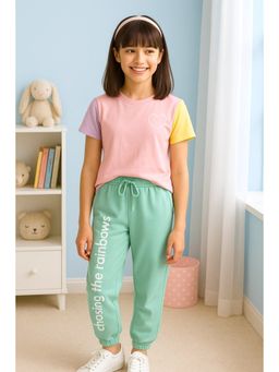 Bubble Berry - Girls Cotton Colour Block T-Shirt with Joggers