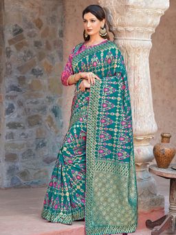 Odette - Teal Green Weaved Silk Designer Saree with Unstitched Blouse