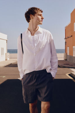 H&M - Men Grey Regular Fit Linen Shorts