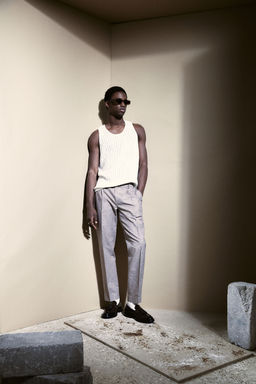 H&M - Men Beige Regular Fit Tailo Linen-Blend Trousers