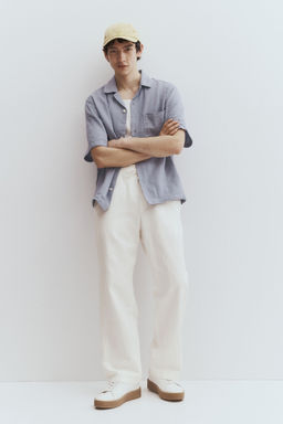 H&M - Men White Relaxed Fit Linen Trousers