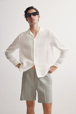 H&M - Men Grey Regular Fit Linen-Blend Shorts